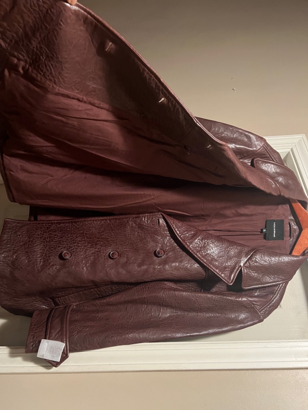 Lucky Brand Burgundy Double-Breasted Leather Peacoat - Picture 10 of 12